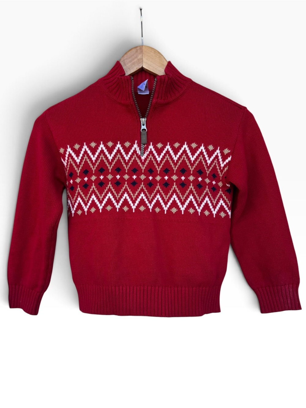 Carter's Boys Red Fair Isle Quarter-Zip Sweater